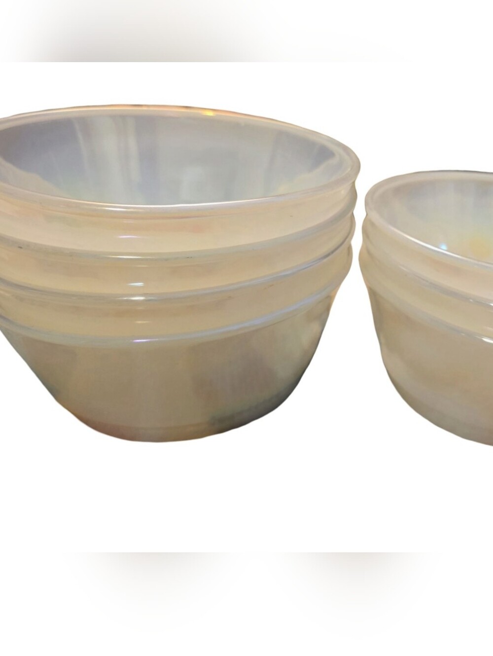 Vintage Fire King Aurora Bowl Set Of 7 Iridescent Opalescent Glass